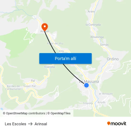 Les Escoles to Arinsal map