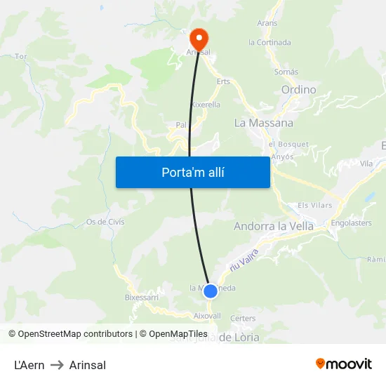 L'Aern to Arinsal map