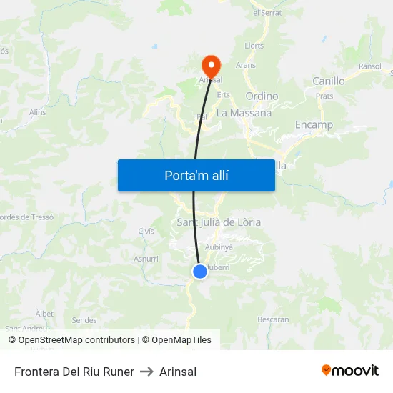 Frontera Del Riu Runer to Arinsal map