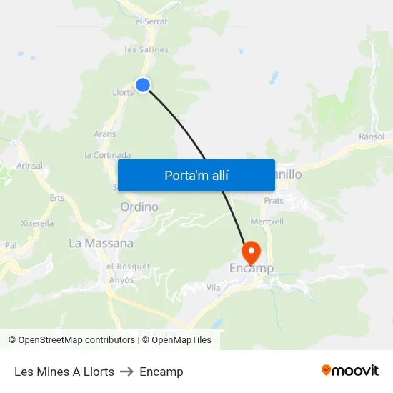 Les Mines A Llorts to Encamp map