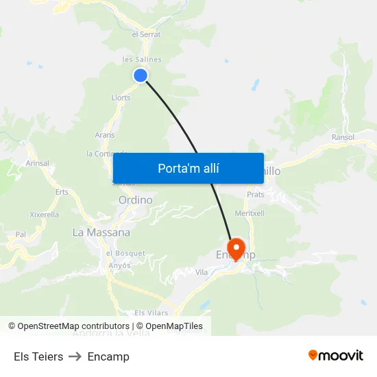 Els Teiers to Encamp map