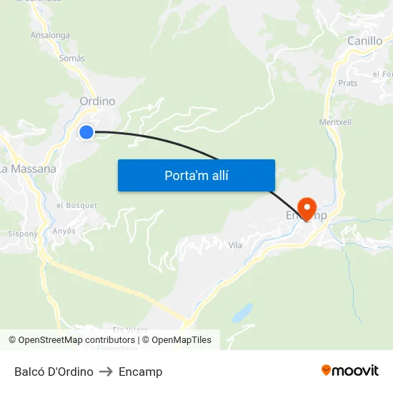 Balcó D'Ordino to Encamp map