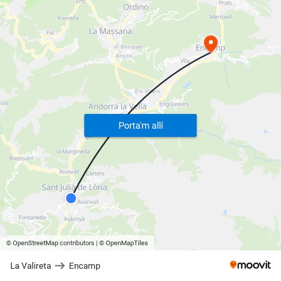 La Valireta to Encamp map