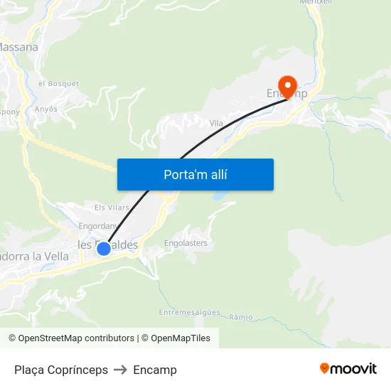 705-Plaça Coprínceps to Encamp map