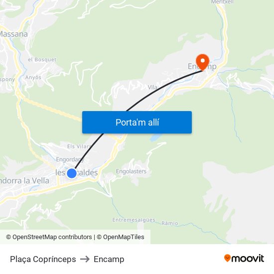 Plaça Coprínceps to Encamp map