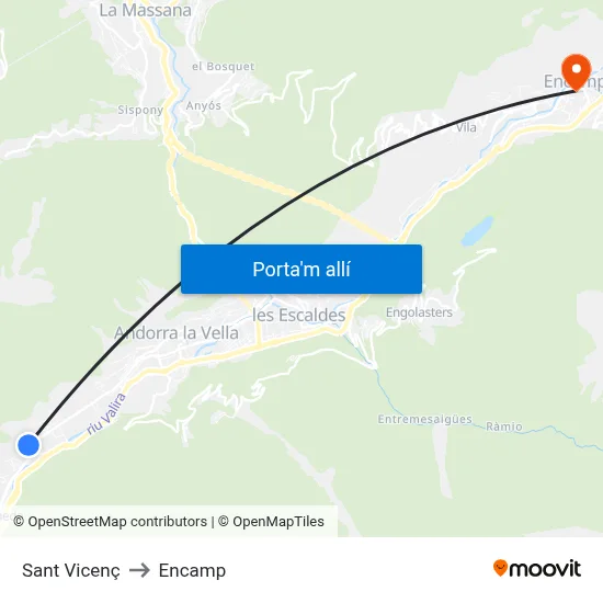 Sant Vicenç to Encamp map