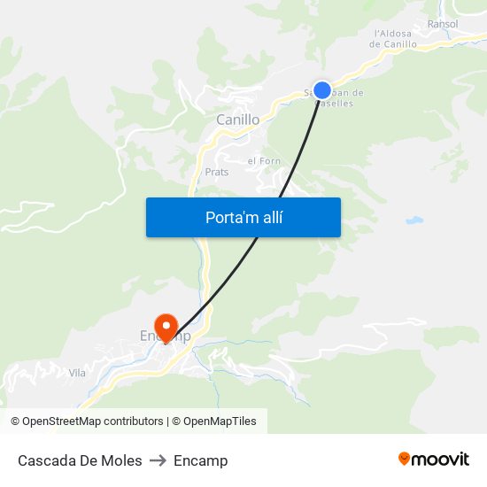 Cascada De Moles to Encamp map