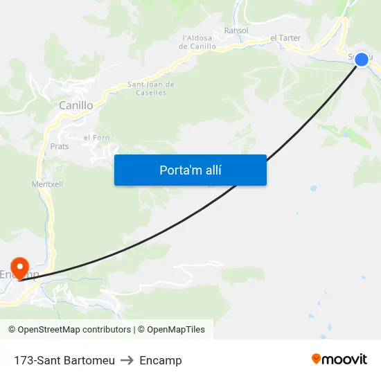 173-Sant Bartomeu to Encamp map