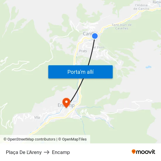 114-Plaça De L'Areny to Encamp map