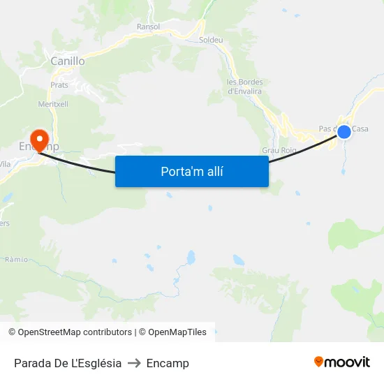 201-Parada De L'Església to Encamp map