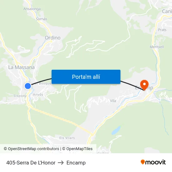 405-Serra De L'Honor to Encamp map