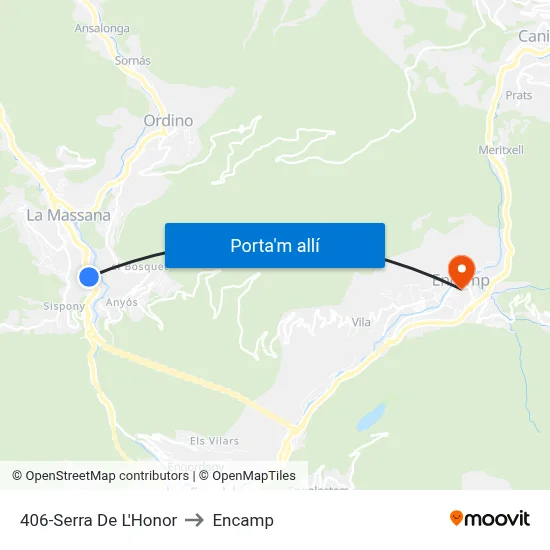 406-Serra De L'Honor to Encamp map