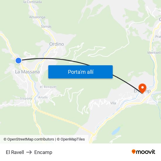 El Ravell to Encamp map