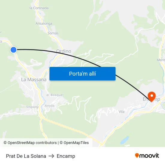 Prat De La Solana to Encamp map