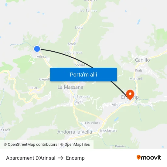 Aparcament D'Arinsal to Encamp map