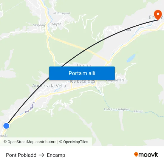 Pont Pobladó to Encamp map