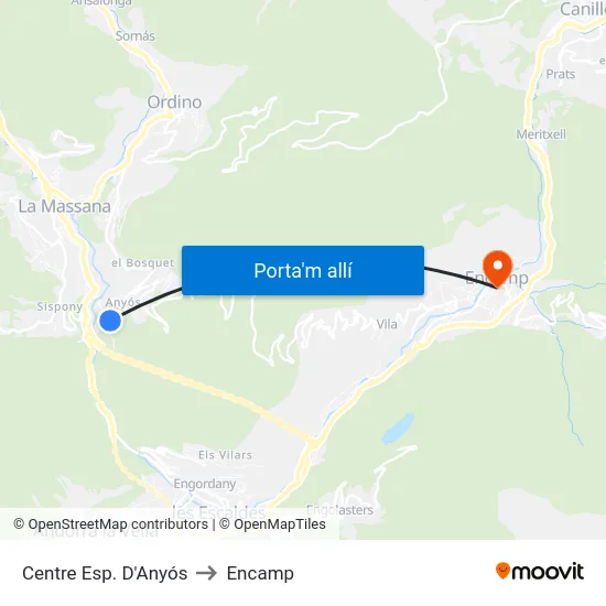 Centre Esp. D'Anyós to Encamp map