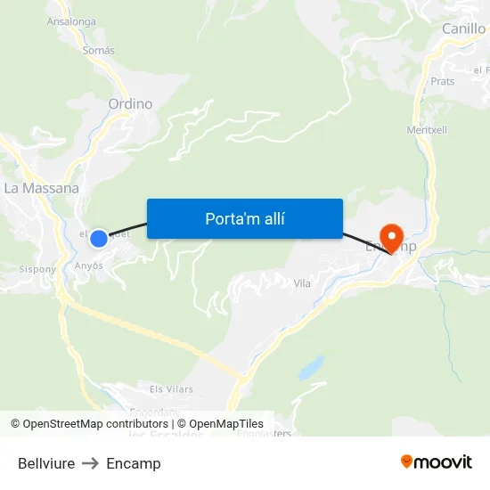 Bellviure to Encamp map