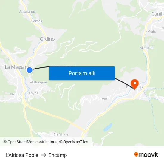L'Aldosa Poble to Encamp map