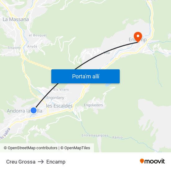 Creu Grossa to Encamp map