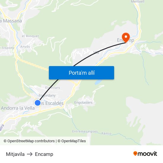 Mitjavila to Encamp map