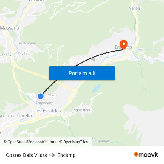Costes Dels Vilars to Encamp map