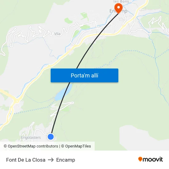 Font De La Closa to Encamp map