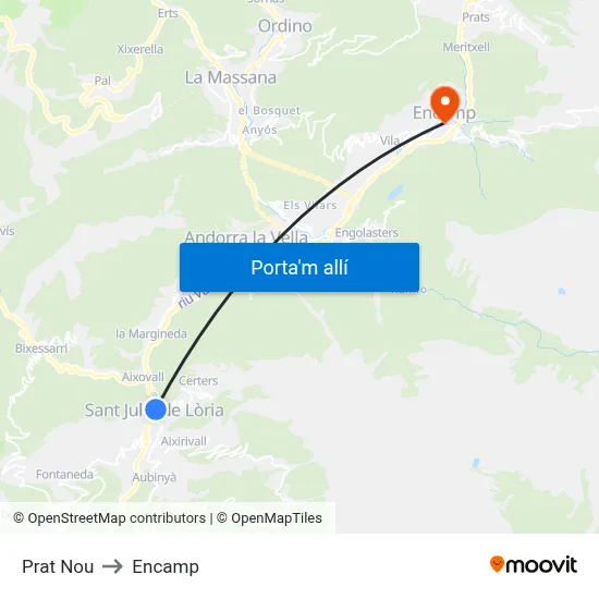 Prat Nou to Encamp map