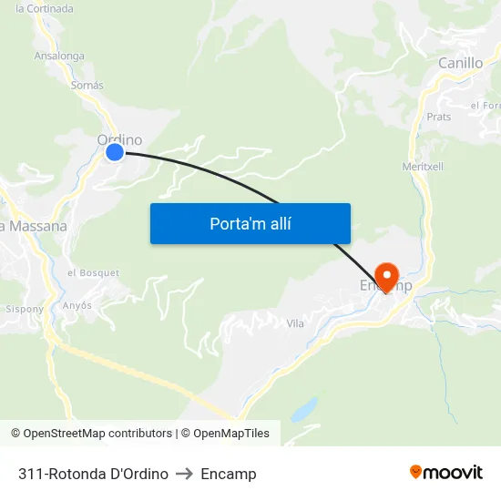 311-Rotonda D'Ordino to Encamp map