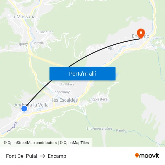 Font Del Puial to Encamp map