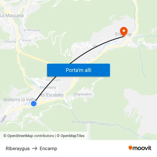 Riberaygua to Encamp map
