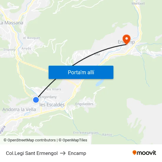Col.Legi Sant Ermengol to Encamp map