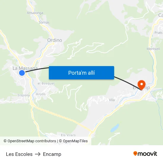 Les Escoles to Encamp map