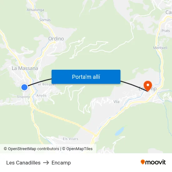 Les Canadilles to Encamp map