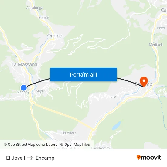 El Jovell to Encamp map