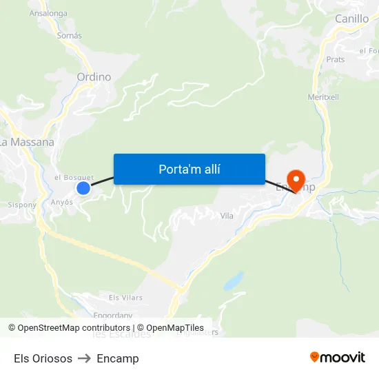 Els Oriosos to Encamp map