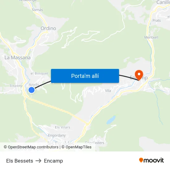 Els Bessets to Encamp map