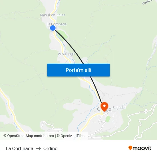 La Cortinada to Ordino map