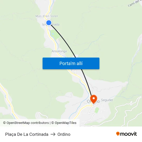Plaça De La Cortinada to Ordino map