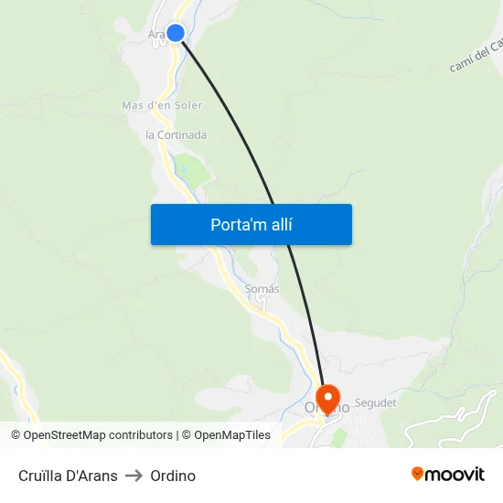Cruïlla D'Arans to Ordino map