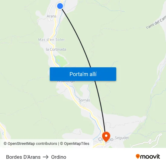 Bordes D'Arans to Ordino map