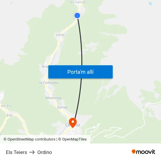 Els Teiers to Ordino map