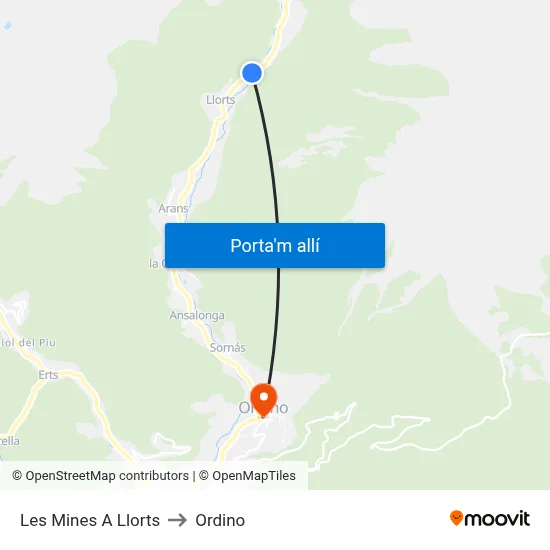 Les Mines A Llorts to Ordino map