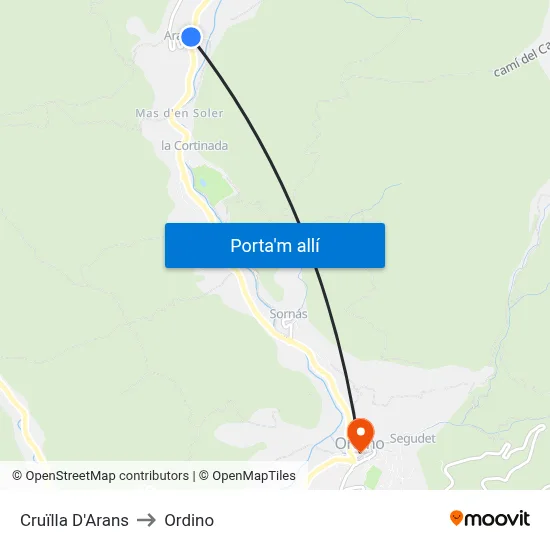 Cruïlla D'Arans to Ordino map
