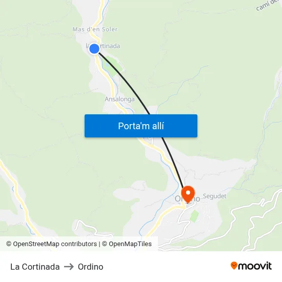 La Cortinada to Ordino map