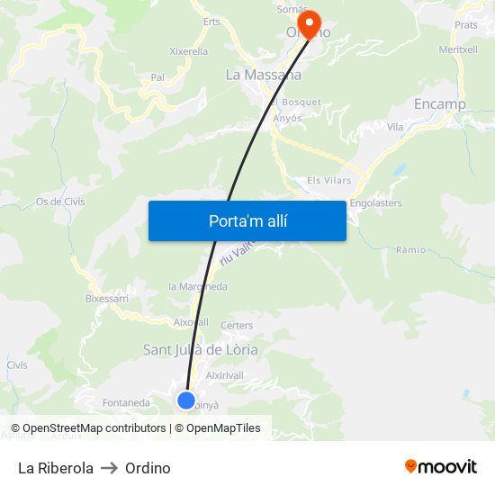 La Riberola to Ordino map