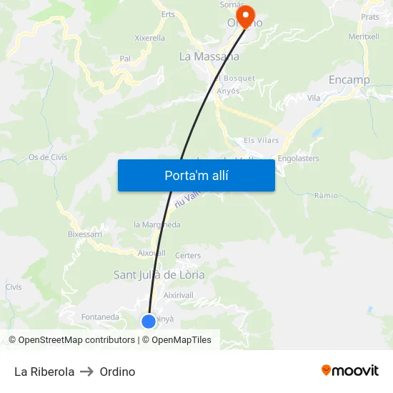 La Riberola to Ordino map
