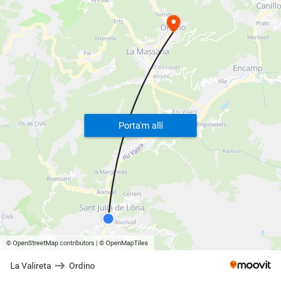 La Valireta to Ordino map