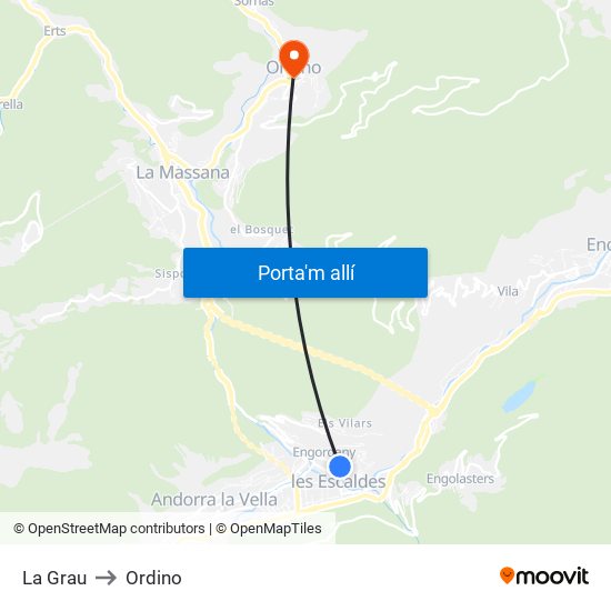 La Grau to Ordino map