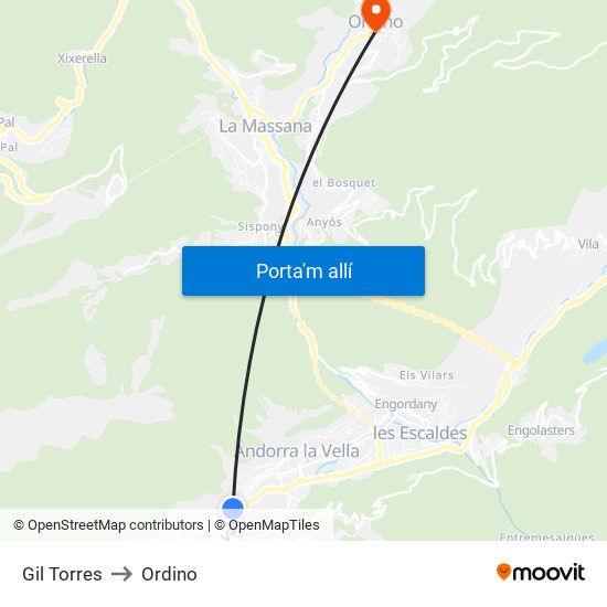 Gil Torres to Ordino map